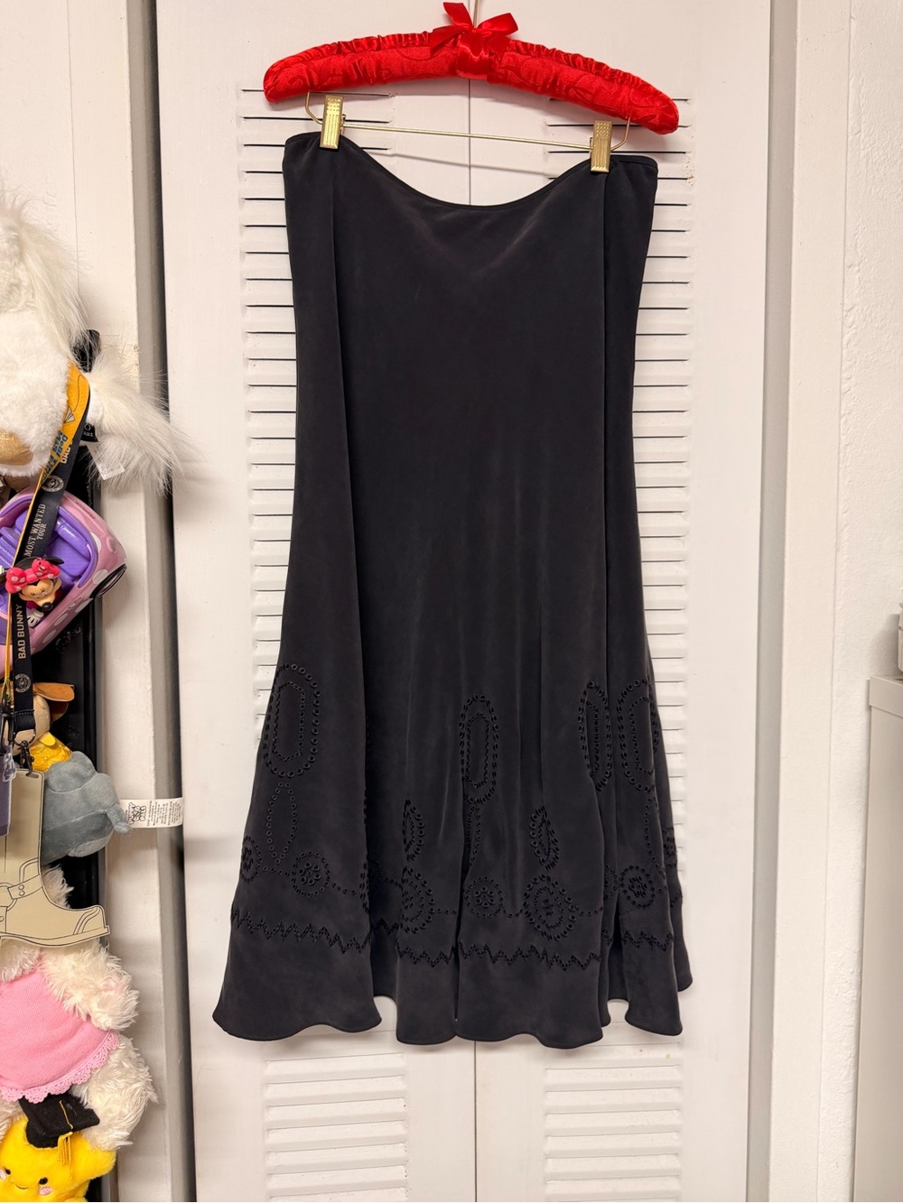 Jones New York Silk Black Maxi Skirt with Eyelet Hem